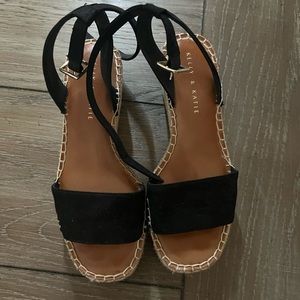 Black Nubuck Sandals Espadrille Platform Heel, Ankle Strap. Excellent condition